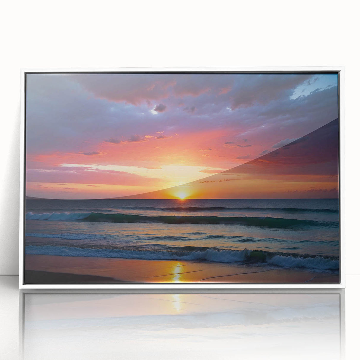 Framed wall art collection showcasing a vibrant landscapes and skyscapes design, featuring a white frame and acrylic front, perfect for modern home decor.