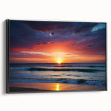 Framed black canvas wall art showcasing a serene landscape design with vibrant colors and abstract elements, ideal for modern home decor.