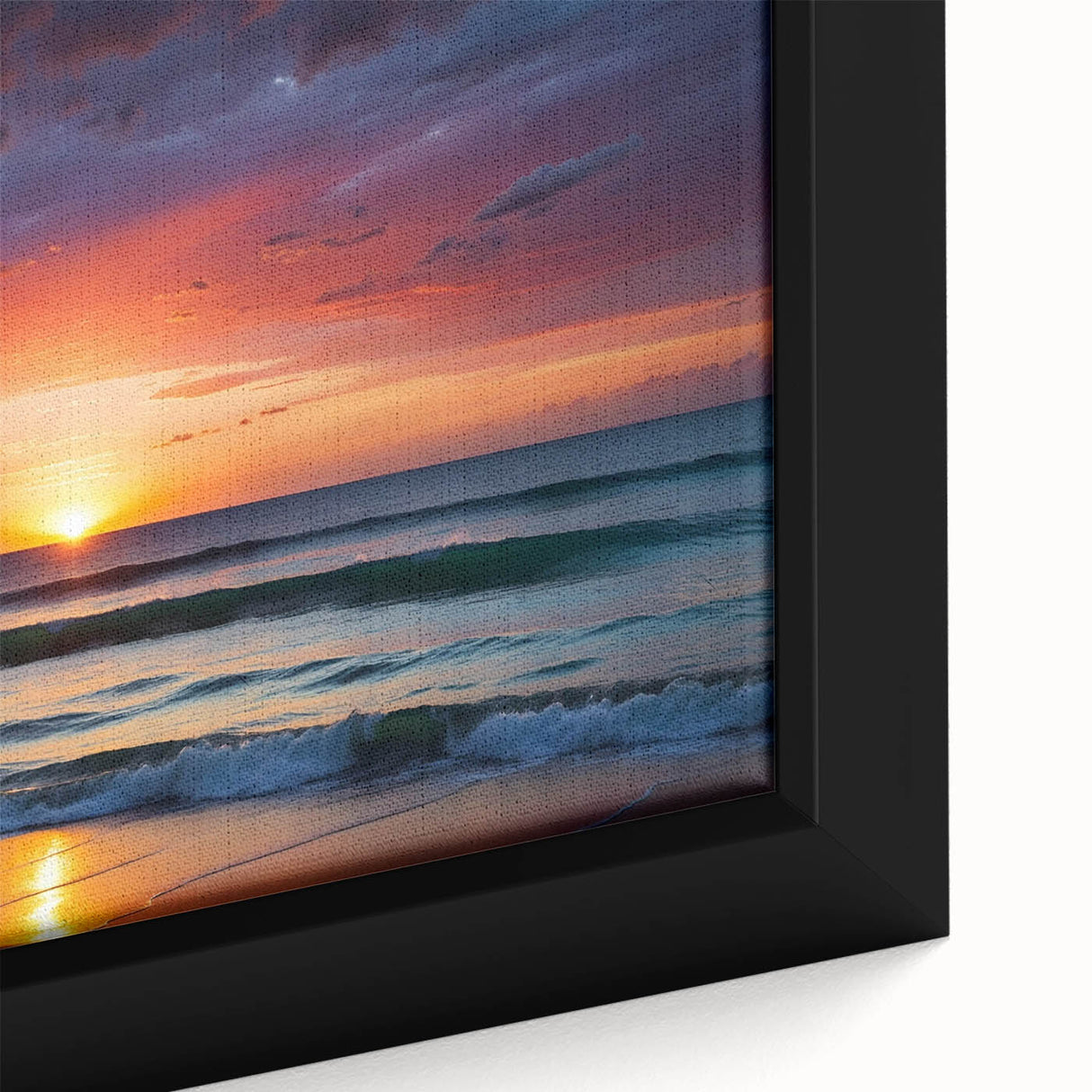 Framed canvas close-up of a vibrant landscape and skyscape wall art design, showcasing intricate details and rich colors, perfect for home decor enhancement.