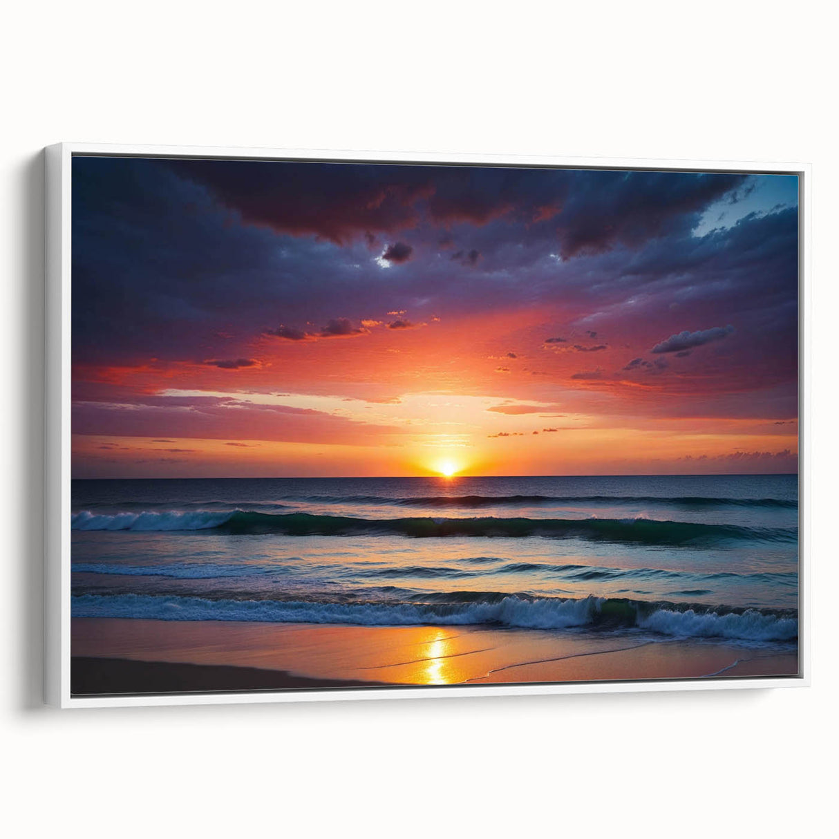 Framed canvas wall art featuring a stunning landscape and skyscape design, showcasing vibrant colors and intricate details, perfect for home decor.