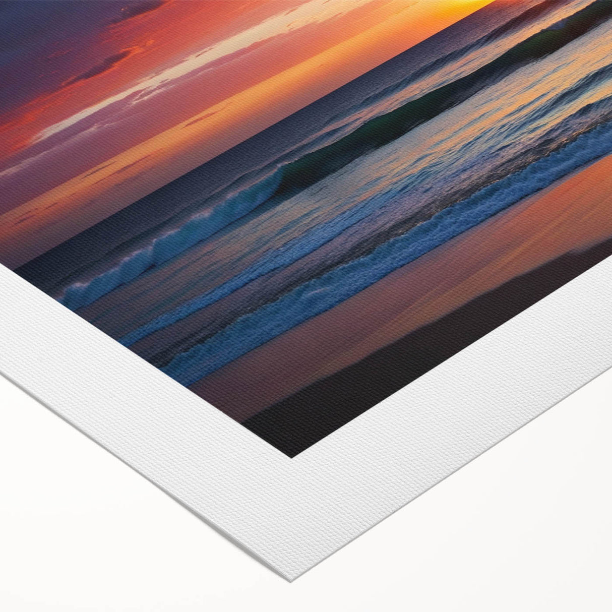 Rolled canvas showcasing a vibrant, abstract landscape design with rich colors and dynamic patterns, ready for display in a contemporary home or office setting.