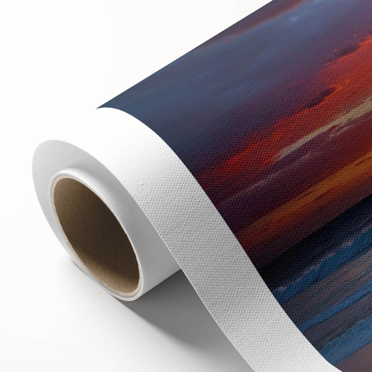 Vibrant rolled canvas wall art showcasing an abstract landscape design with rich colors and flowing forms, perfect for modern home decor and artistic expression.