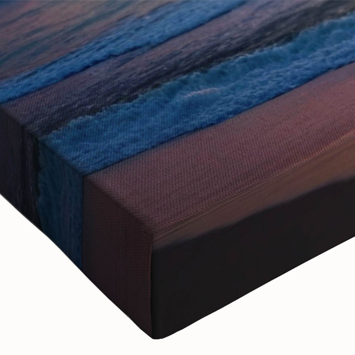 Close-up of a stretched canvas showcasing a vibrant landscapes and skyscapes wall art design, featuring rich colors and intricate details, ideal for home decor.