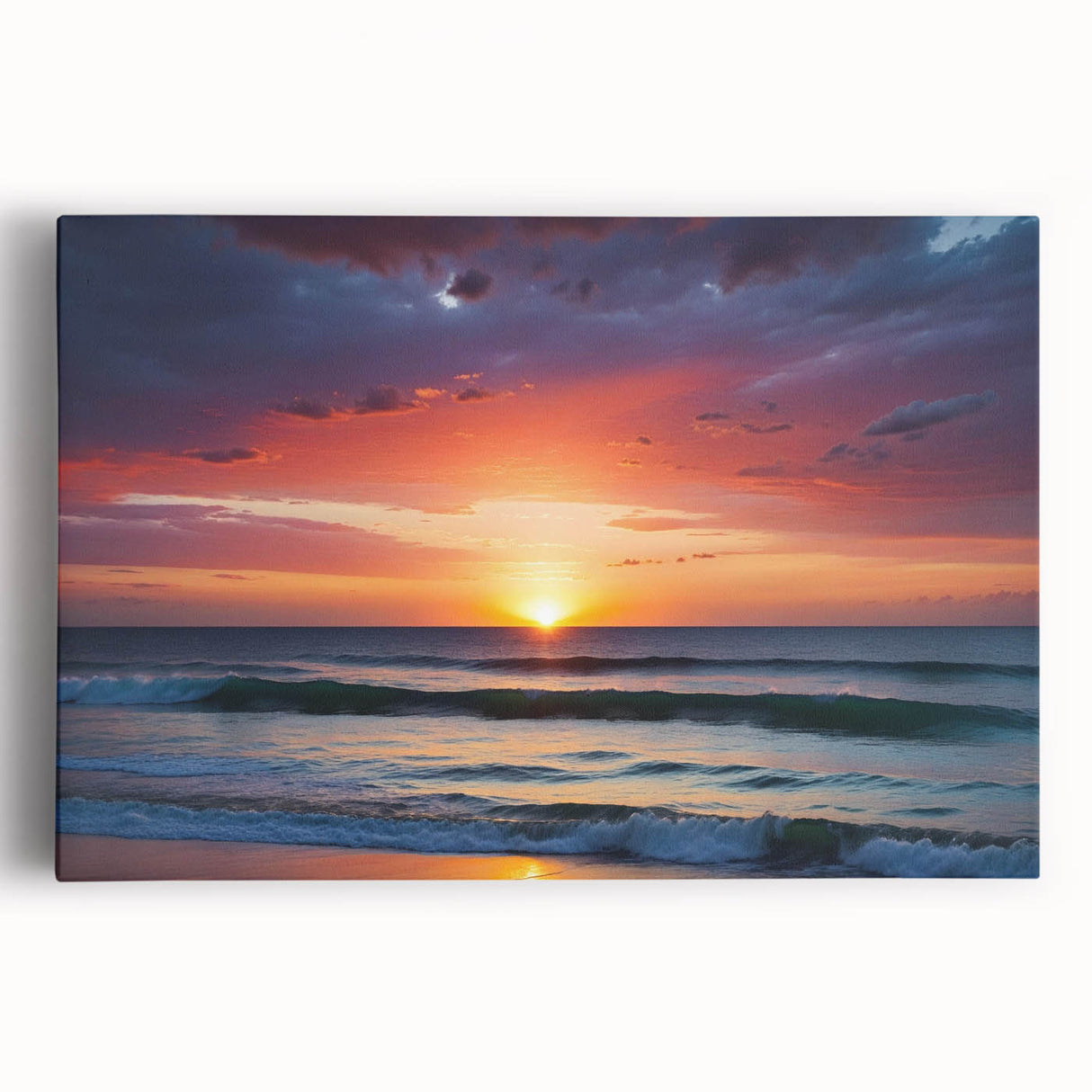 Stretched canvas artwork showcasing a vibrant landscape design with rich colors and intricate details, perfect for home decor or artistic display.