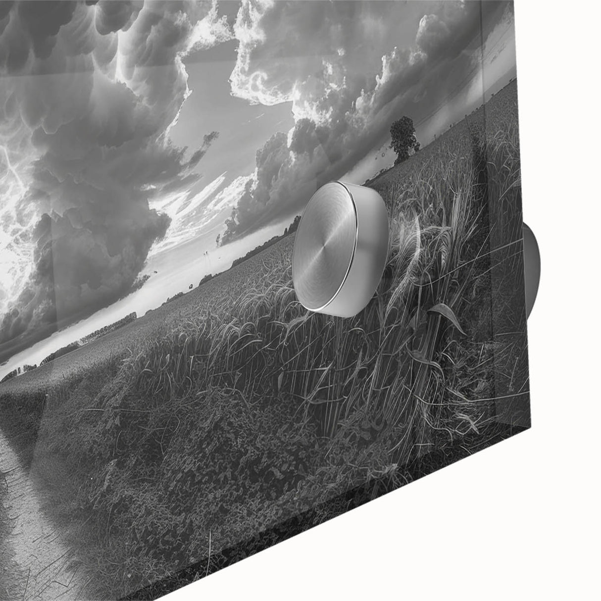 Close-up of an acrylic glass wall art piece from the Landscapes & Skyscapes collection, showcasing vibrant colors and intricate details of a serene landscape scene, ideal for modern home decor.
