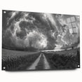 Acrylic glass wall art showcasing a vibrant landscapes and skyscapes design, displayed in a side view with decorative pins, perfect for modern home decor.