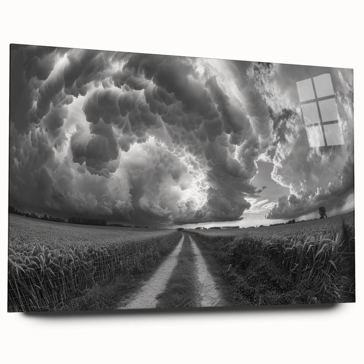 Acrylic glass wall art collection showcasing vibrant landscapes and skyscapes, featuring a side view without pins, ideal for modern home decor. This piece highlights stunning colors and intricate details, perfect for art enthusiasts.