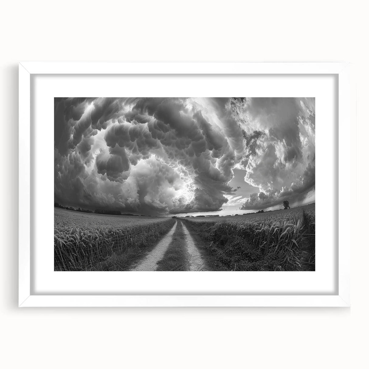 Framed wall art from the Landscapes and Skyscapes Design 23 collection, featuring a serene nature scene with vibrant colors, displayed in a sleek white frame with a mat, perfect for enhancing home decor.
