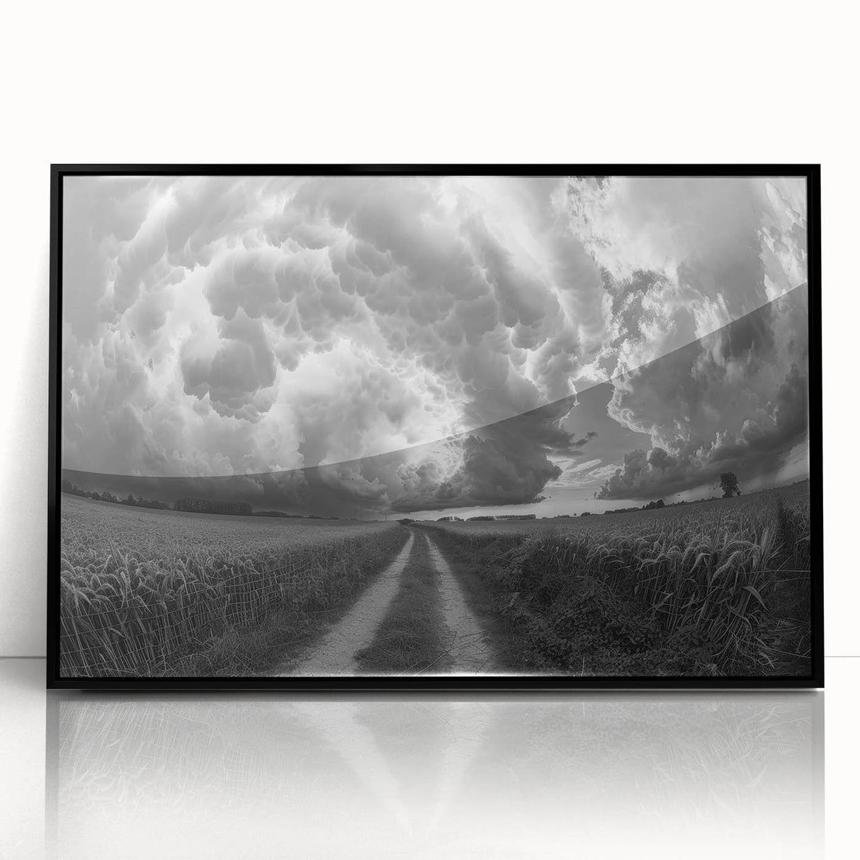 Framed wall art from the Landscapes Skyscapes Design 23 collection, showcasing a vibrant sunset over mountains in rich colors, perfect for home decor.