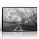 Framed wall art from the Landscapes Skyscapes Design 23 collection, showcasing a vibrant sunset over mountains in rich colors, perfect for home decor.