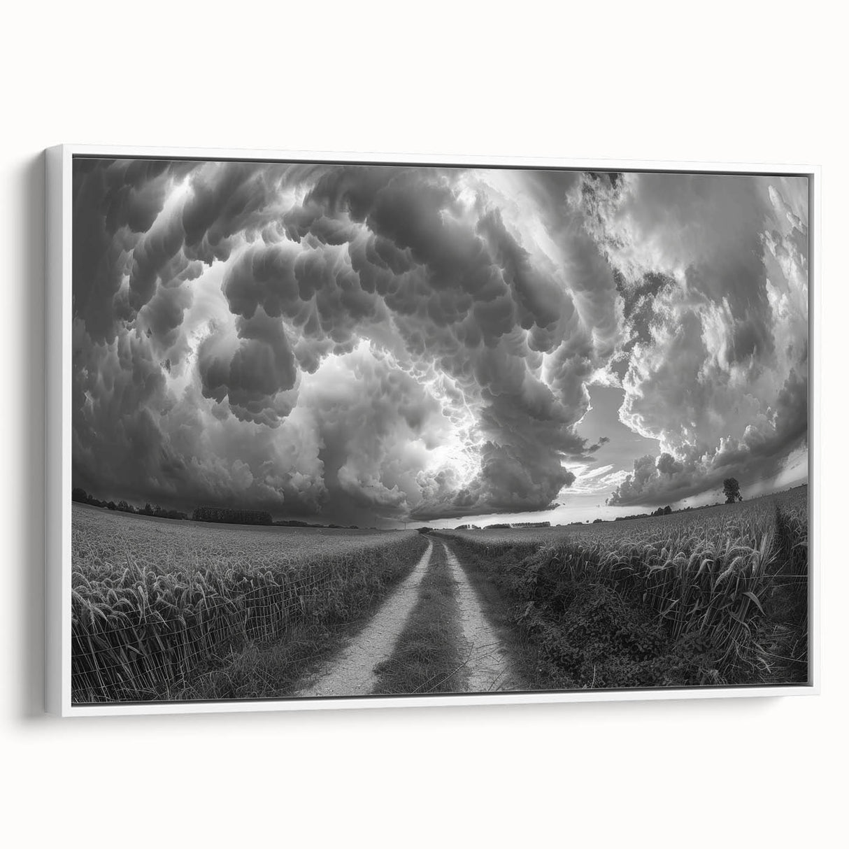 Framed canvas wall art from the Landscapes & Skyscapes collection, showcasing vibrant colors and serene imagery, displayed with a white frame and side view.
