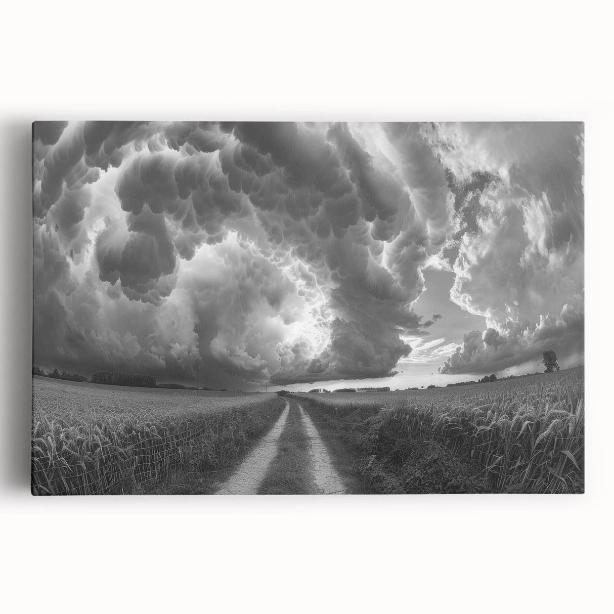 Stretched canvas wall art showcasing a vibrant landscape design with swirling skies, suitable for modern home decor, emphasizing color and texture.