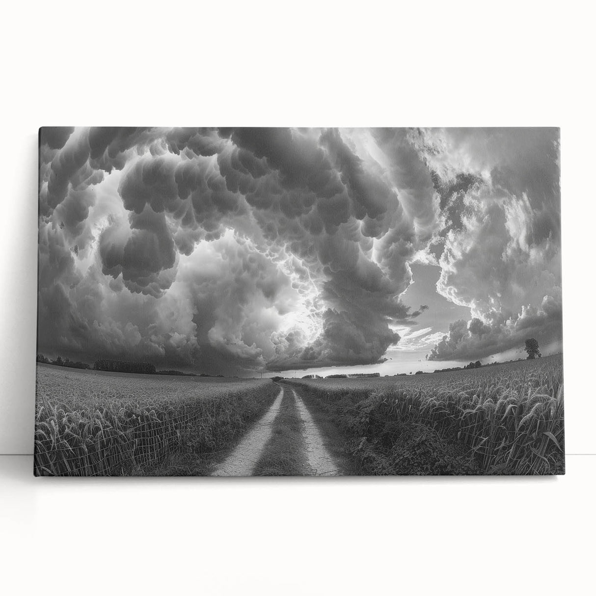 Stretched canvas wall art showcasing a vibrant landscape with vivid colors and abstract shapes, designed to enhance modern home decor aesthetics.