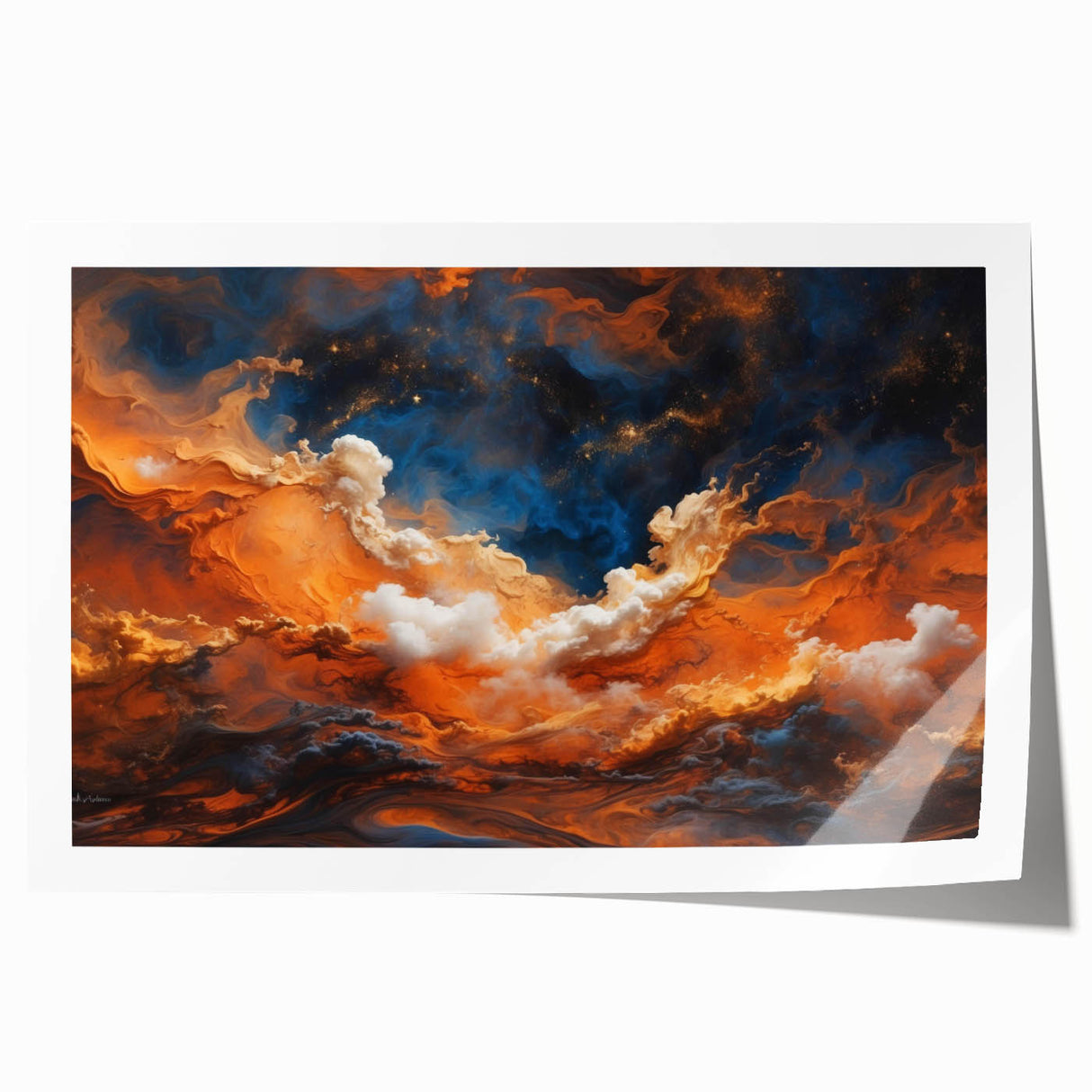 Vibrant rolled print featuring a stunning landscape design with colorful skyscapes, perfect for home decor, showcasing intricate details and artistic flair.