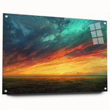 Acrylic glass wall art collection showcasing a vibrant landscape and skyscape design, featuring a side view with decorative pins, ideal for modern decor.
