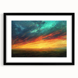 Framed wall art featuring a stunning landscapes and skyscapes design, showcasing vibrant colors in a black frame with a white mat, perfect for home decor.