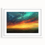 Framed wall art collection showcasing serene landscapes and skyscapes, featuring a white mat and frame, perfect for enhancing home decor aesthetics.