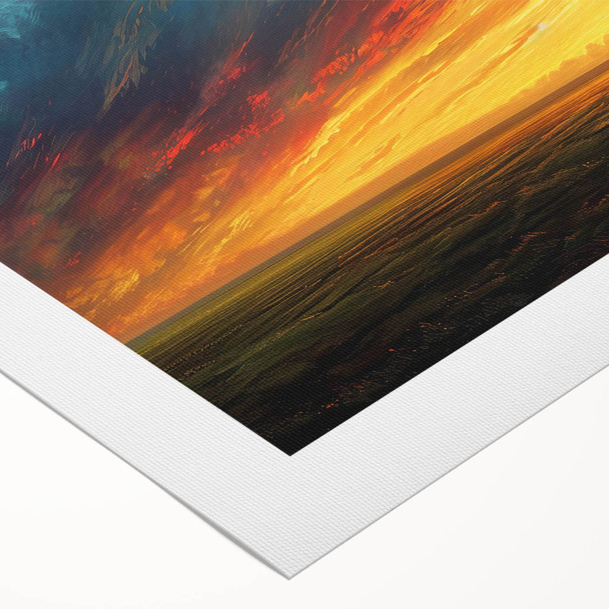 Vibrant rolled canvas artwork showcasing a stunning landscape with dramatic skies, perfect for home decor, featuring rich colors and intricate details, packaged securely in a durable tube.