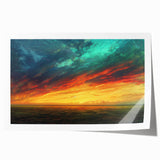 Rolled print of a serene landscape showcasing a vibrant sunset over rolling hills, ideal for home decor. The artwork features warm hues of orange and gold, evoking tranquility and inspiration. Perfect for enhancing any living space or office environment.