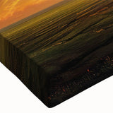 Close-up of a stretched canvas artwork showcasing a vibrant landscape design with intricate details and rich colors, perfect for modern home decor or art collection.