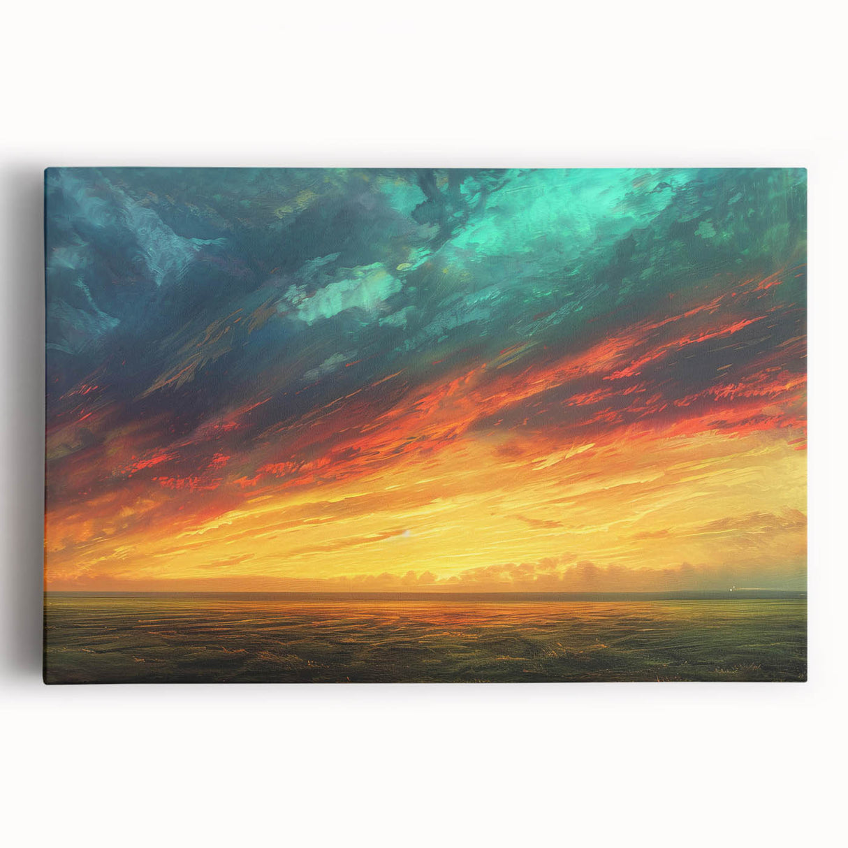 Stretched canvas wall art showcasing a vibrant landscapes and skyscapes design, featuring rich colors and serene nature scenes, ideal for home decor enhancement.