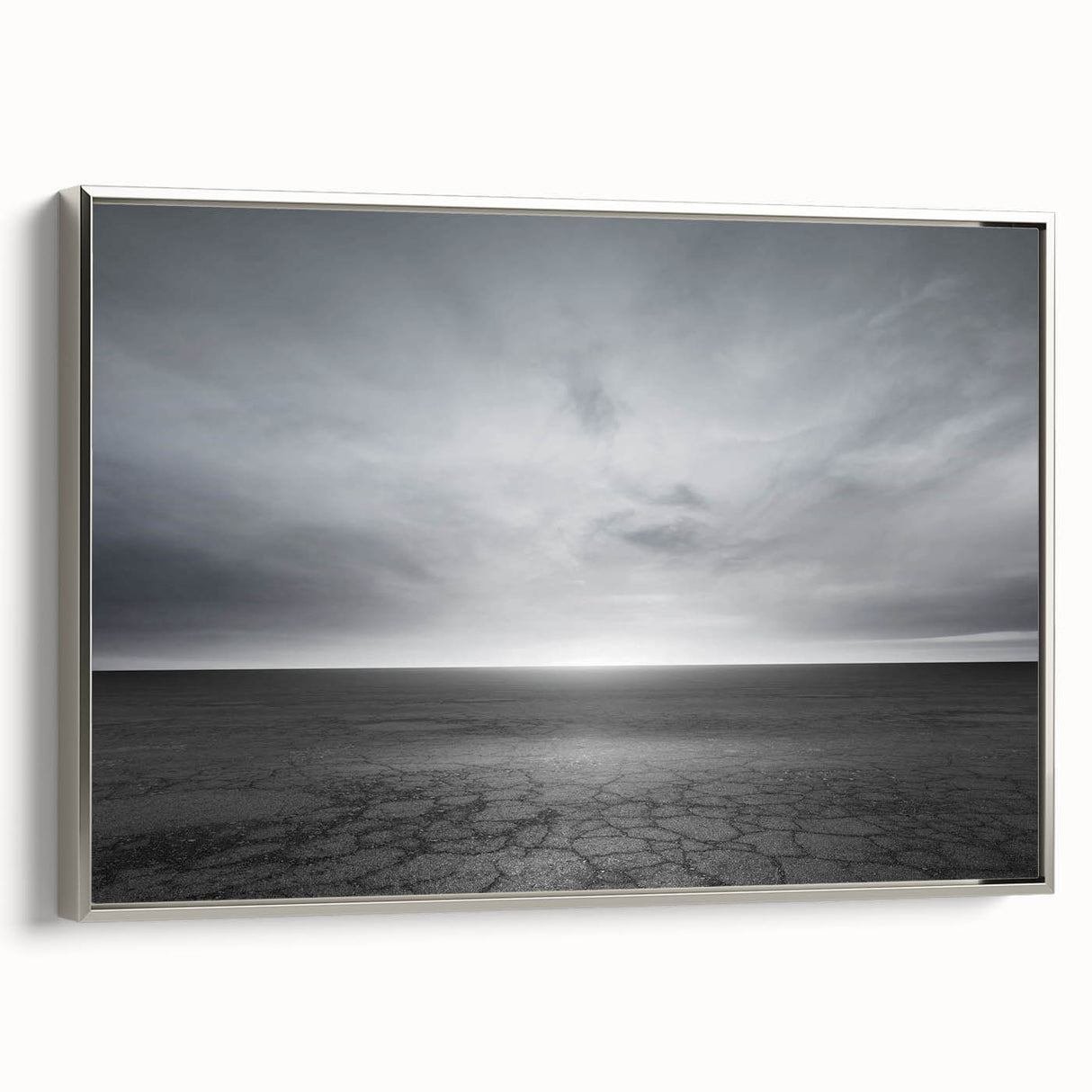 Framed canvas wall art showcasing a serene landscape with vibrant colors, silver frame accentuating the artwork, perfect for modern home decor.