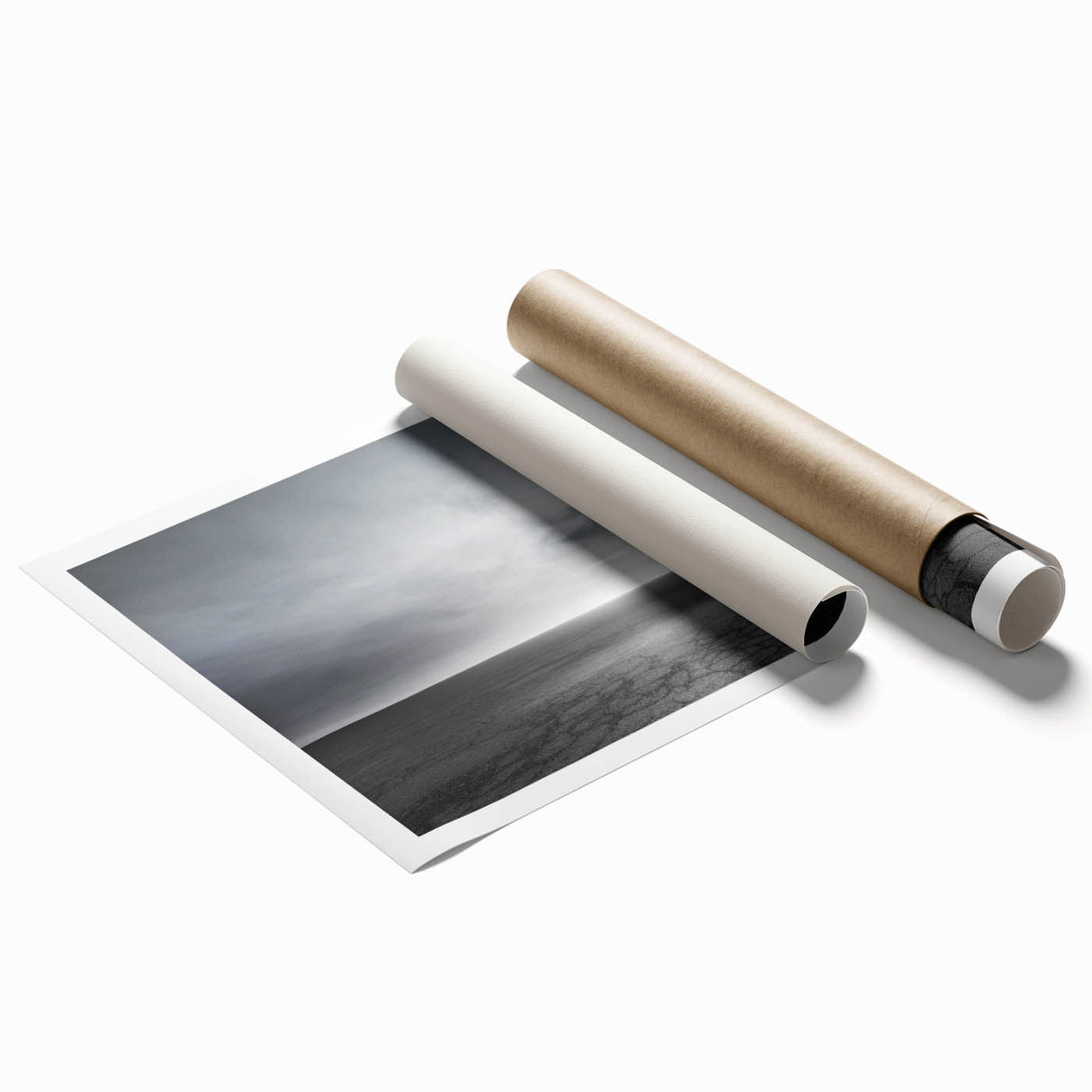 Vibrant rolled print of a serene landscape featuring soft clouds and rolling hills, perfect for home decor or office aesthetics, showcasing nature's tranquility.