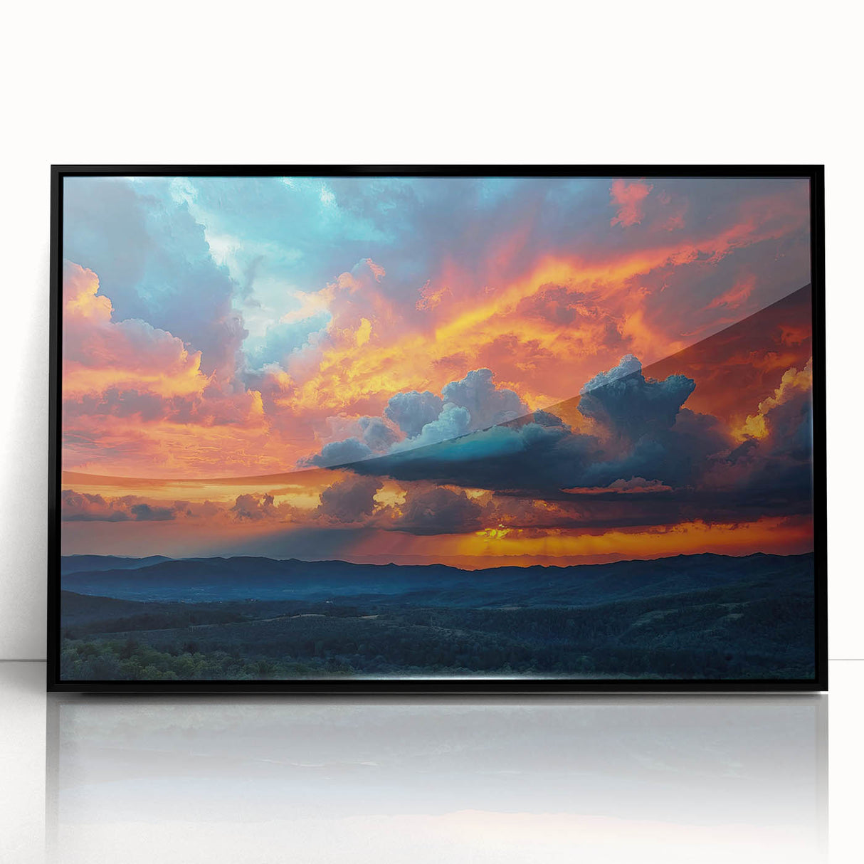 Framed acrylic wall art from the Landscapes Skyscapes Design 27 collection, showcasing a vibrant and scenic depiction of nature with a sleek black frame. Ideal for enhancing modern home decor.