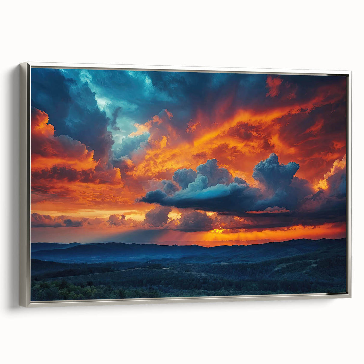 Framed canvas wall art from the Landscapes Skyscapes Design collection, showcasing a serene landscape scene with silver accents, perfect for modern home decor.