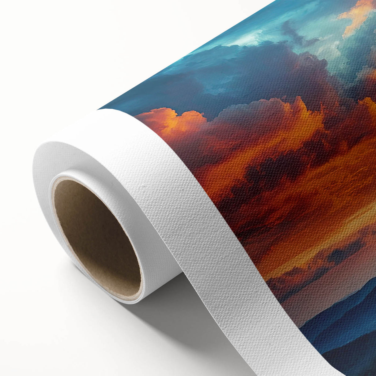 Rolled canvas showcasing a vibrant landscape design with rich colors and intricate details, ideal for home decor and wall art enthusiasts, packaged securely.