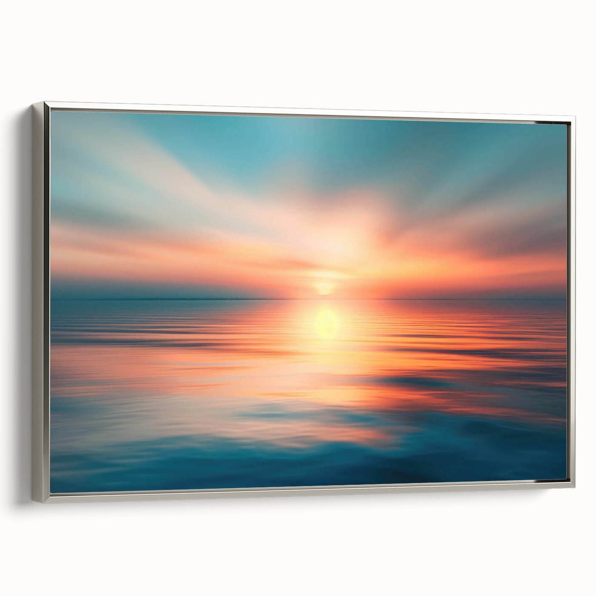 Framed canvas artwork showcasing a stunning landscape with vibrant colors, silver accents, and a modern design, perfect for enhancing interior decor.