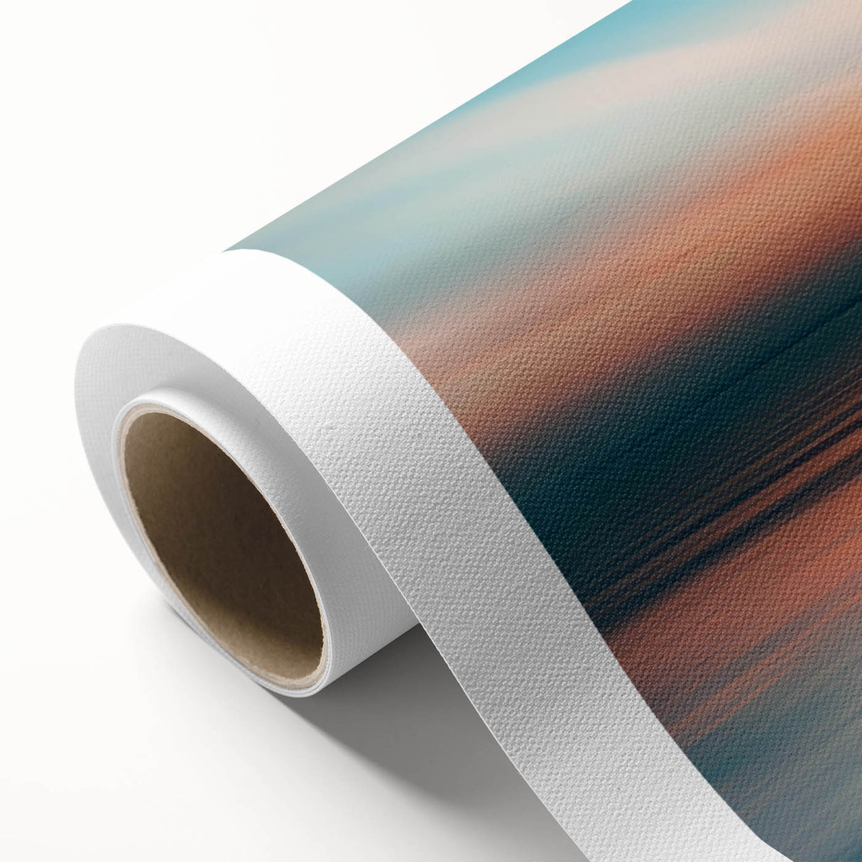 Rolled canvas artwork showcasing a vibrant landscape and skyscape design, featuring rich colors and intricate details, perfect for modern home decor.