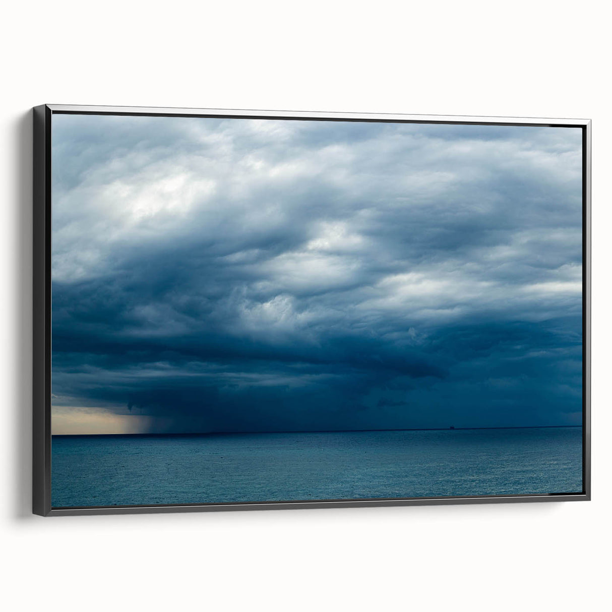Framed canvas wall art collection showcasing a serene landscape with vibrant colors, designed with a sleek black frame, ideal for modern home decor.