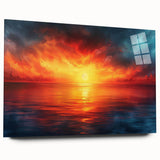 Side view of a modern acrylic glass wall art piece displaying a vibrant landscapes and skyscapes design, showcasing vivid colors and intricate details, ideal for home decor.