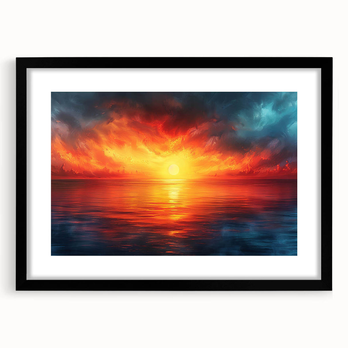 Framed wall art collection showcasing stunning landscapes and skyscapes, featuring a sleek black frame and matting, perfect for modern home decor.
