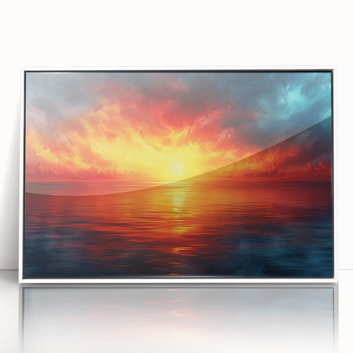 Framed wall art collection featuring vibrant landscapes and skyscapes, presented in a sleek white frame, perfect for enhancing home decor with natural beauty.