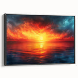 Framed canvas wall art showcasing a serene landscapes and skyscapes design, featuring vibrant colors and a sleek black frame, ideal for home decor enhancement.