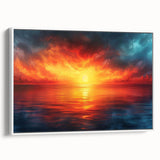 Framed canvas wall art collection showcasing vibrant landscapes and skyscapes, elegantly presented in a white frame, ideal for home decor enhancement.
