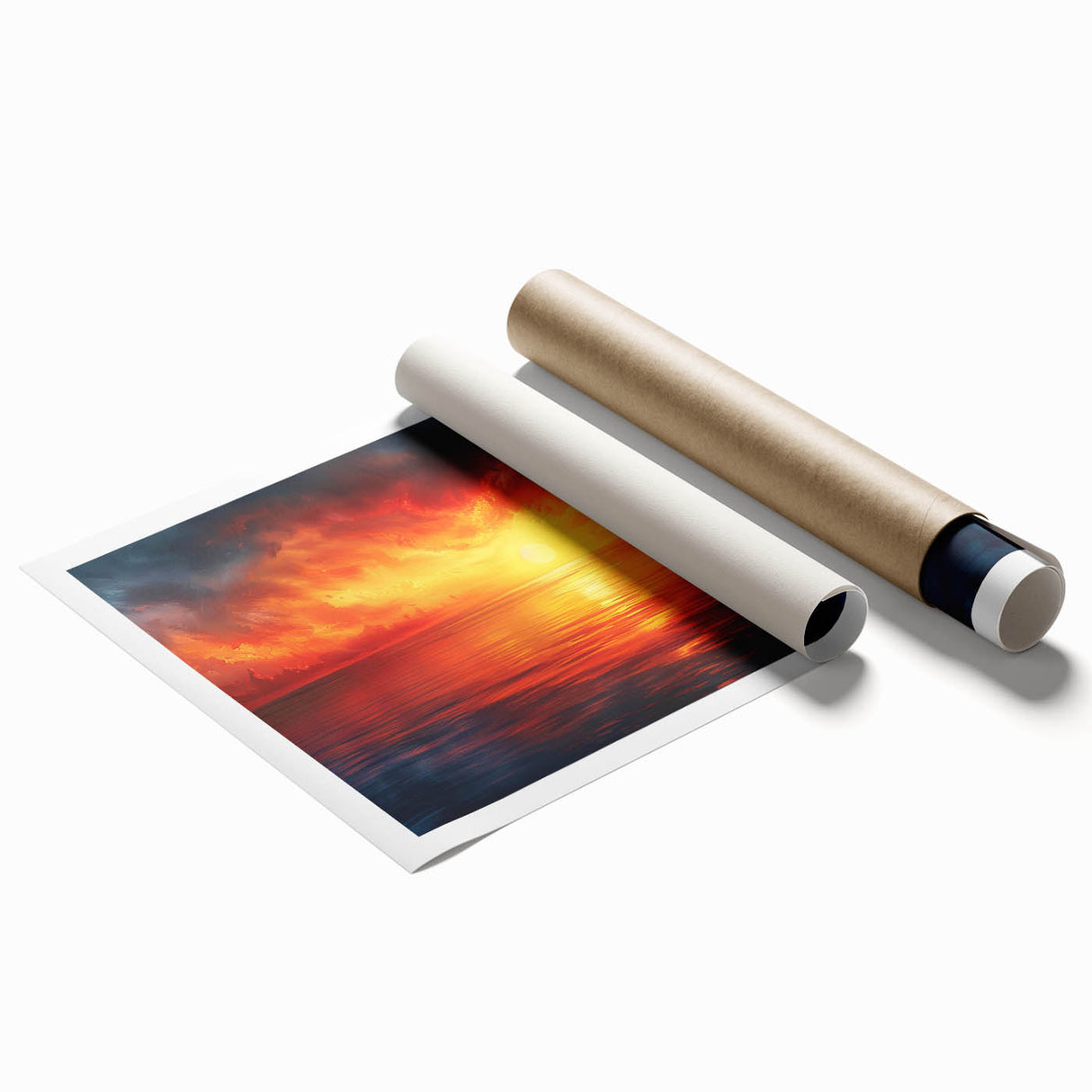 Vibrant rolled print of a serene landscape and skyscape design featuring soft pastel colors, ideal for home decor. Perfectly packaged in a protective tube for easy storage and display.