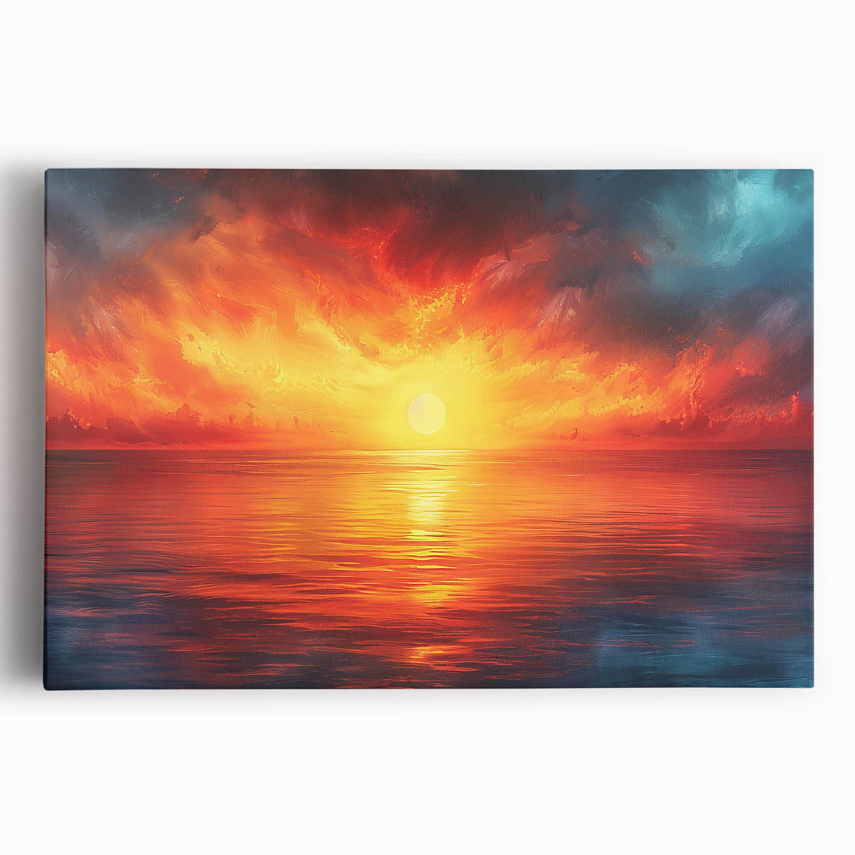Stretched canvas wall art featuring a vibrant landscape and skyscape design, showcasing rich colors and intricate details, perfect for home decor enhancement.