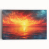 Stretched canvas wall art featuring a vibrant landscape and skyscape design, showcasing rich colors and intricate details, perfect for home decor enhancement.