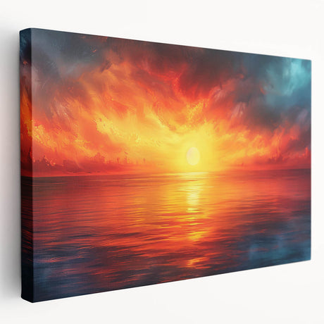 Stretched canvas wall art showcasing a vibrant landscape design with colorful skies, perfect for home decor. The side view highlights the canvas's depth and texture, making it an ideal addition to any modern living space.