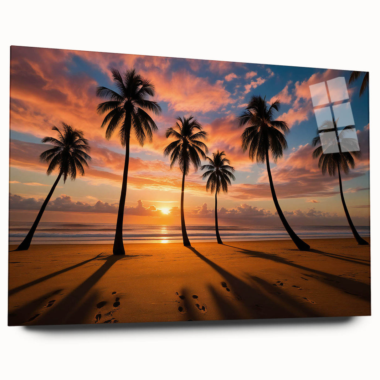 Acrylic glass wall art collection showcasing a vibrant landscape design with rich colors and intricate details, displayed in a side view without pins, perfect for modern decor.