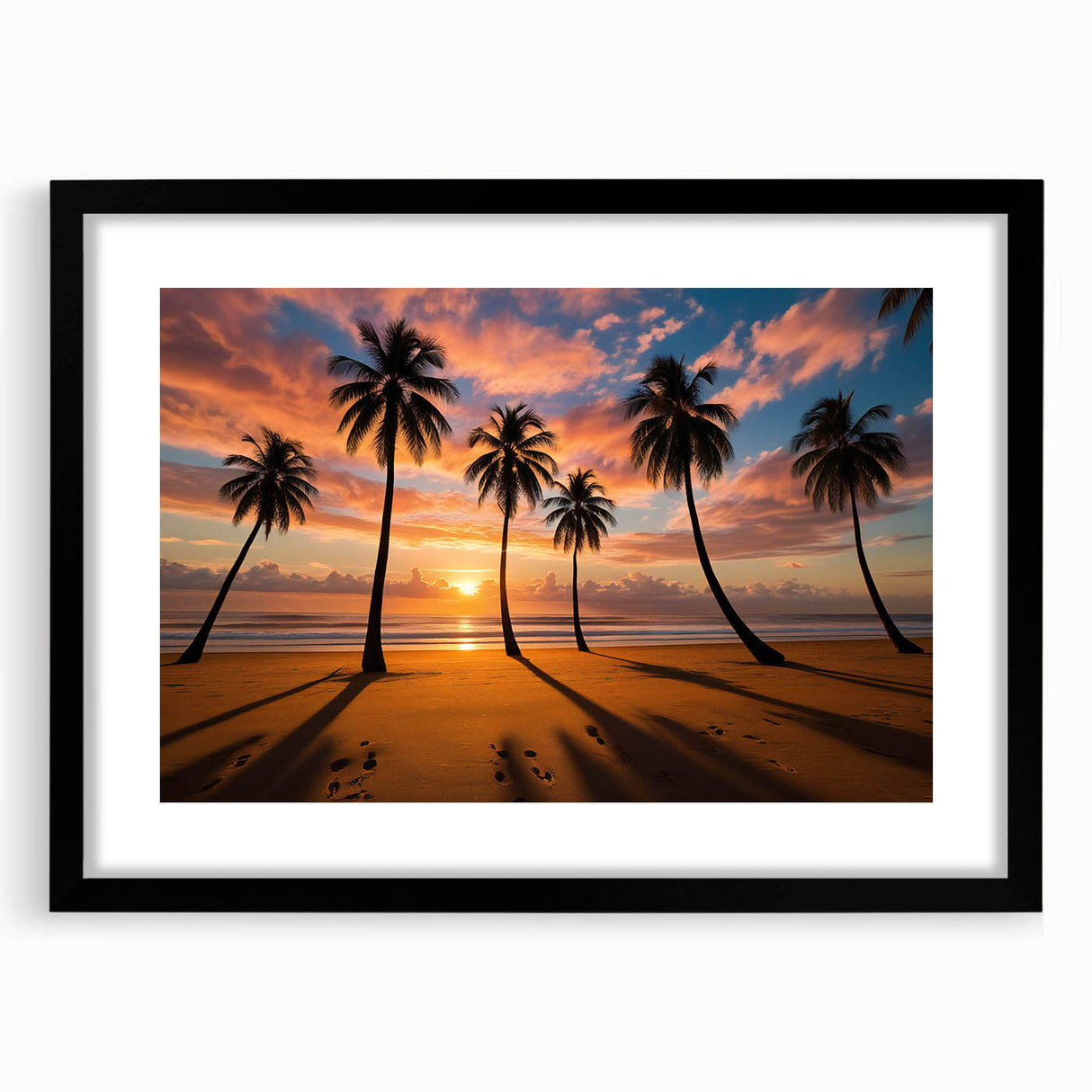 Framed wall art collection showcasing a serene landscape with soft hues of blue and green, featuring a sleek black frame and white matting for an elegant finish.