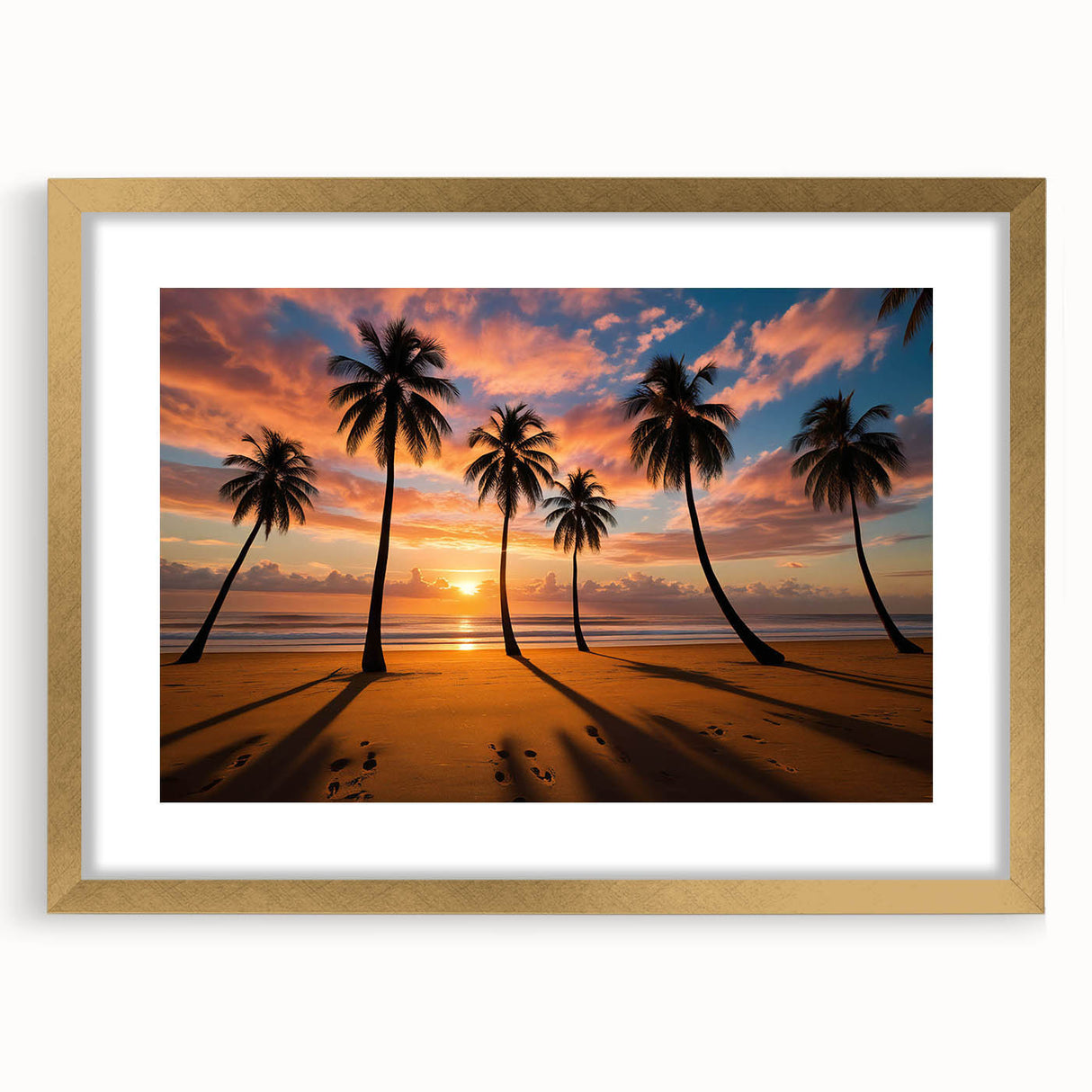 Elegant gold-framed wall art showcasing a serene landscape with vibrant colors, ideal for home decor. Perfect for enhancing interior aesthetics in living spaces.