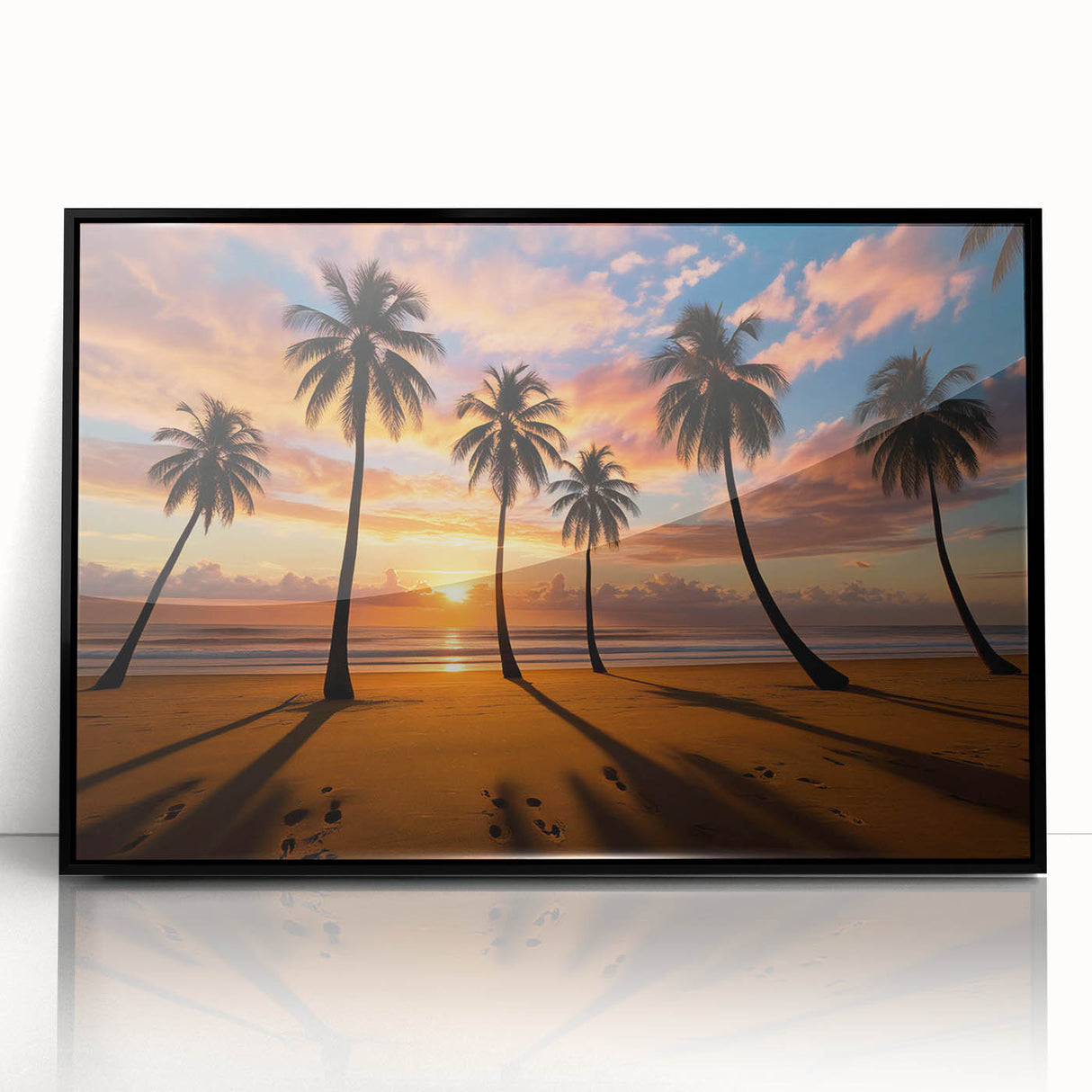 Framed acrylic wall art showcasing a stunning landscapes and skyscapes design with a sleek black frame, perfect for modern home decor, adding elegance to any space.