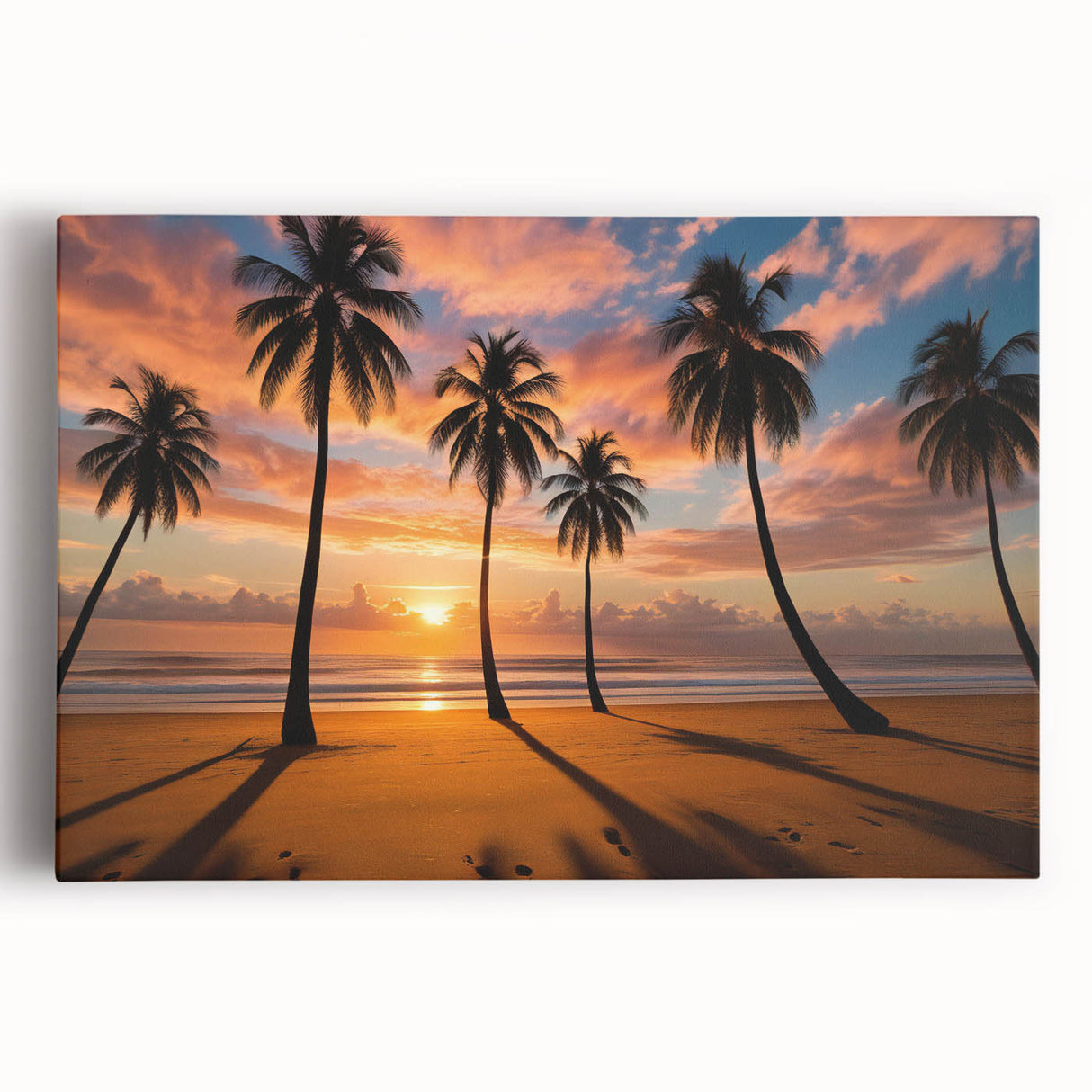 Stretched canvas wall art showcasing a vibrant landscape design with colorful skies, perfect for home decor. Ideal for adding a serene touch to any room.