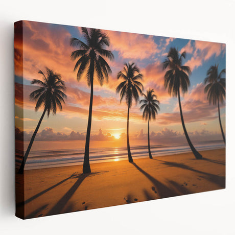 Stretched canvas wall art showcasing an abstract landscape design with vibrant blues and greens, ideal for modern home decor, viewed from the side.