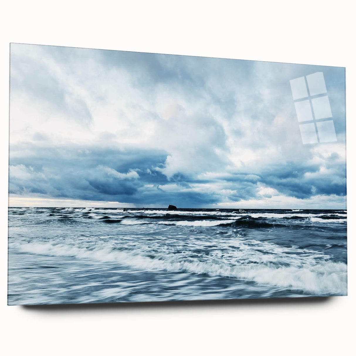 Acrylic glass wall art showcasing a stunning landscapes and skyscapes design, viewed from the side, highlighting vibrant colors and intricate details, perfect for modern home decor.
