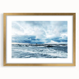 Elegant gold-framed wall art featuring a serene landscape and vibrant skyscape design, complete with a classic mat, perfect for enhancing modern home decor.